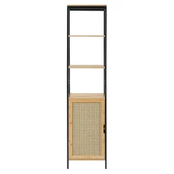 [En.Casa] Meuble colonne de salle de bain Tervola MDF bambou rotin 172 x 40 x 35 cm noir naturel en.casa* Colonne De Salle De Bains