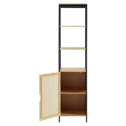 [En.Casa] Meuble colonne de salle de bain Tervola MDF bambou rotin 172 x 40 x 35 cm noir naturel en.casa* Colonne De Salle De Bains