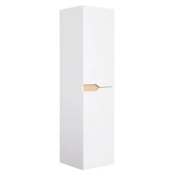Meuble colonne de salle de bains 2 portes l.30 x H.120 x P.30 cm, blanc mat et bois, Tolima