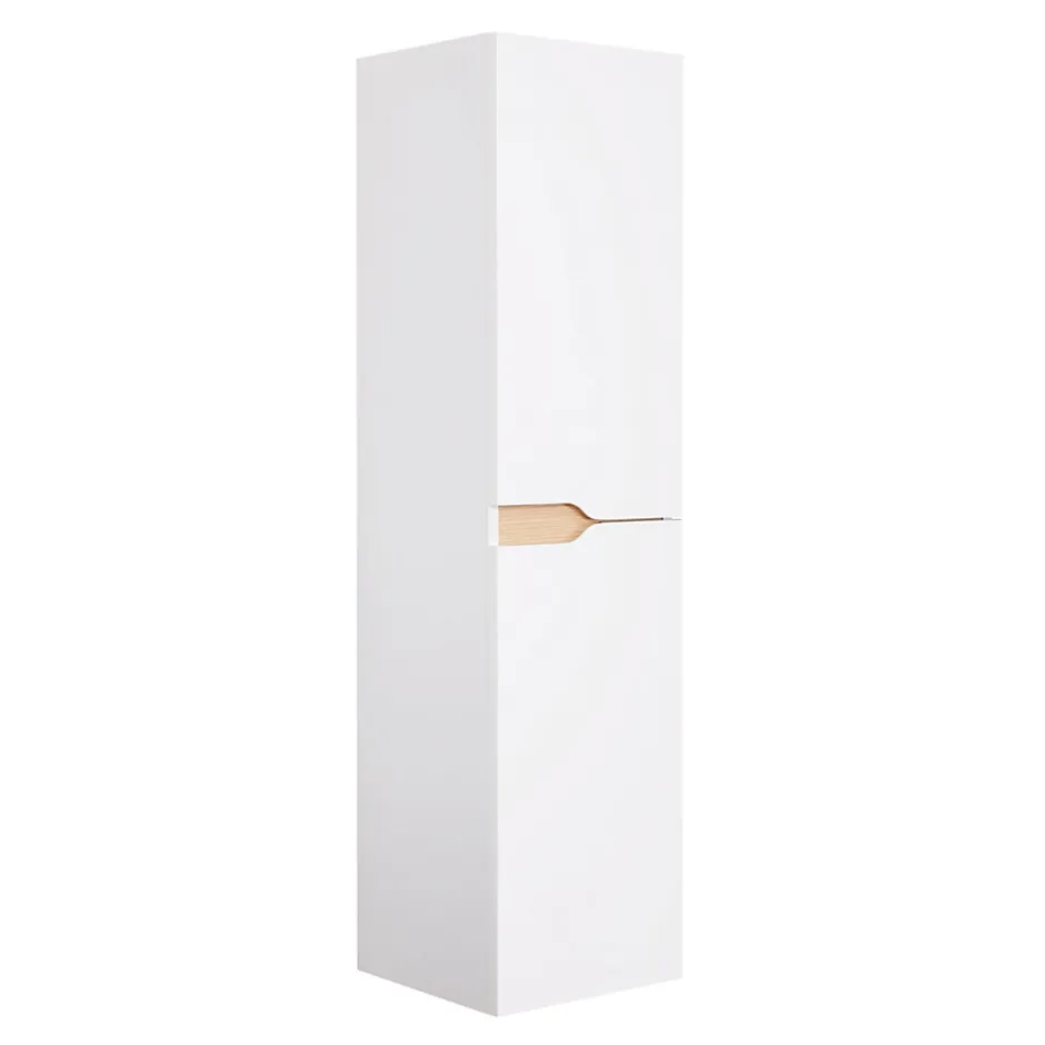 Meuble colonne de salle de bains 2 portes l.30 x H.120 x P.30 cm, blanc mat et bois, Tolima