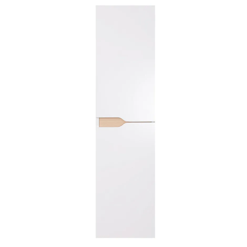 Meuble colonne de salle de bains 2 portes l.30 x H.120 x P.30 cm, blanc mat et bois, Tolima