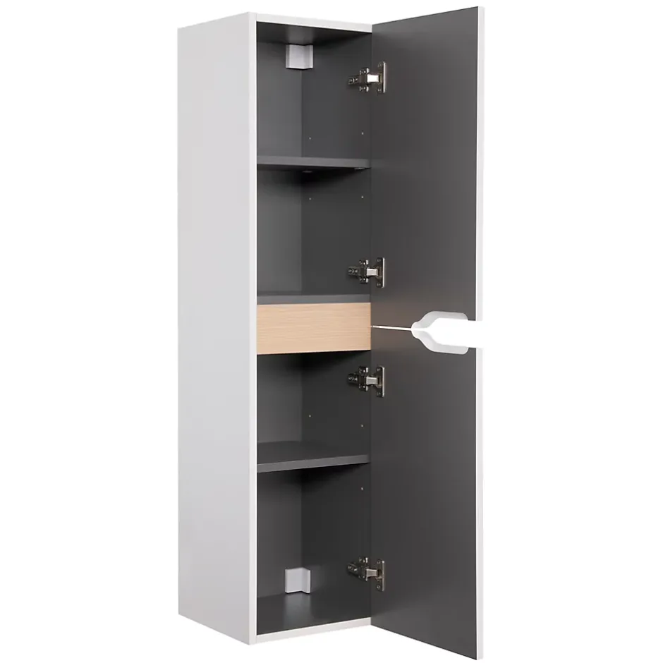 Meuble colonne de salle de bains 2 portes l.30 x H.120 x P.30 cm, blanc mat et bois, Tolima