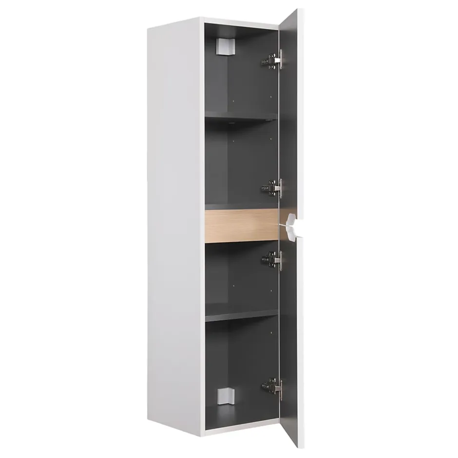 Meuble colonne de salle de bains 2 portes l.30 x H.120 x P.30 cm, blanc mat et bois, Tolima