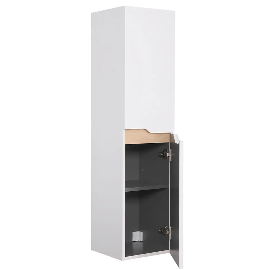 Meuble colonne de salle de bains 2 portes l.30 x H.120 x P.30 cm, blanc mat et bois, Tolima
