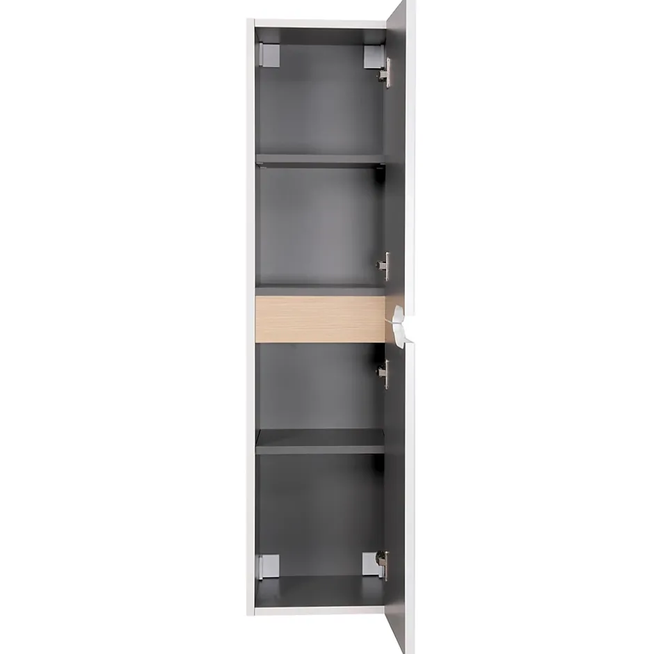 Meuble colonne de salle de bains 2 portes l.30 x H.120 x P.30 cm, blanc mat et bois, Tolima