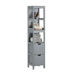 Sobuy Meuble Colonne de Salle de Bain, 4 étagères et 2 tiroirs, FRG126-SG,* Colonne De Salle De Bains|Meuble De Salle De Bains Faible Profondeur