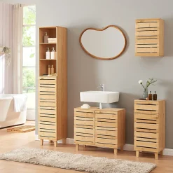 [En.Casa] Meuble colonne de salle de bain Epind bambou 180 x 33 x 30 cm naturel* Colonne De Salle De Bains