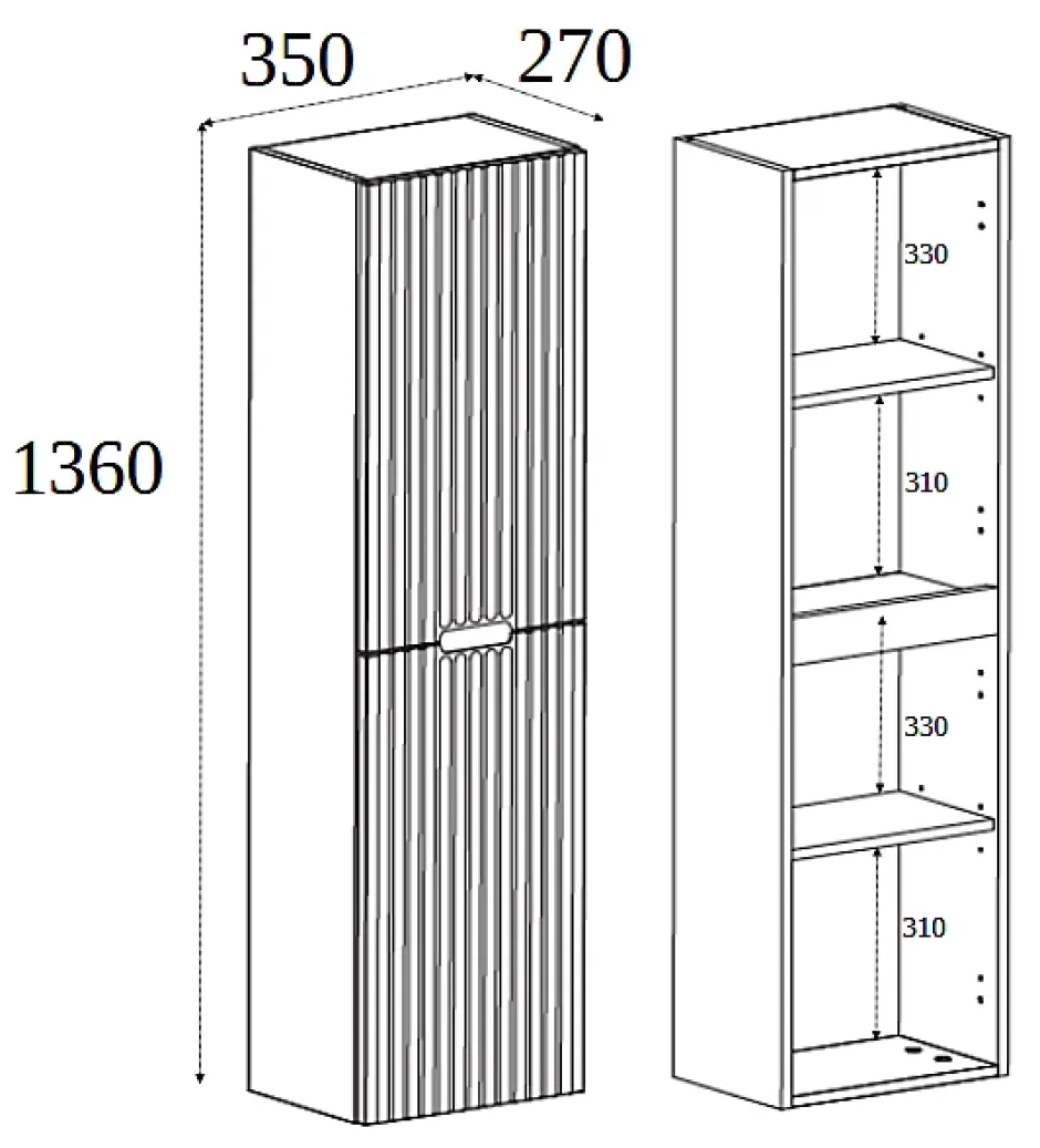 Furnidea Meuble colonne de salle de bain suspendu VENA chêne 36 x 136 cm