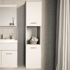 [En.Casa] Meuble colonne de salle de bain suspendu Krildihana 131 x 30 x 30 cm blanc argent en.casa* Colonne De Salle De Bains