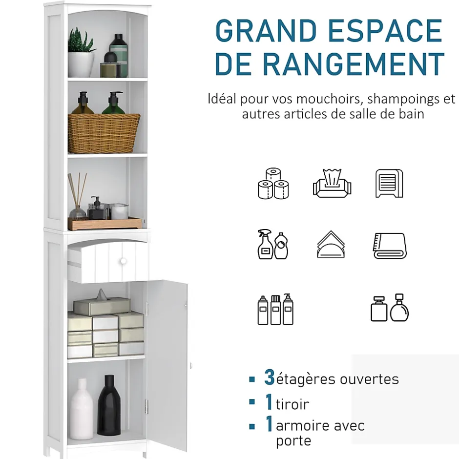 Homcom Meuble colonne de salle de bain moderne 34L x 24l x 170H cm blanc* Colonne De Salle De Bains