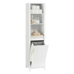 Sobuy Meuble Colonne de Salle de Bain, 3 étagères, 1 Panier à Linge Amovible, BZR102-W,* Colonne De Salle De Bains