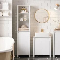 Sobuy Meuble Colonne de Salle de Bain, 3 étagères, 1 Panier à Linge Amovible, BZR102-W,* Colonne De Salle De Bains