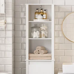 Sobuy Meuble Colonne de Salle de Bain, 3 étagères, 1 Panier à Linge Amovible, BZR102-W,* Colonne De Salle De Bains