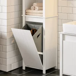 Sobuy Meuble Colonne de Salle de Bain, 3 étagères, 1 Panier à Linge Amovible, BZR102-W,* Colonne De Salle De Bains