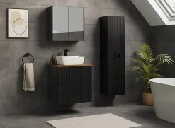 Furnidea Meuble colonne de salle de bain suspendu VENA noir 36 x 136 cm* Colonne De Salle De Bains