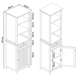 [En.Casa] Meuble colonne de salle de bain Karlsoey MDF PVC effet rotin 161 x 35 x 32 cm blanc en.casa