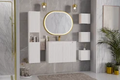 Furnidea Meuble colonne de salle de bain à suspendre NOVA BLANC 30 X 140 cm* Colonne De Salle De Bains