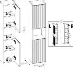 Furnidea Meuble colonne de salle de bain à suspendre NOVA BLANC 30 X 140 cm* Colonne De Salle De Bains