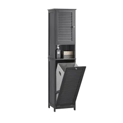 Sobuy Meuble Colonne de Salle de Bain, 1 Porte, 1 Tiroir et 1 Panier à Linge, BZR124-DG,