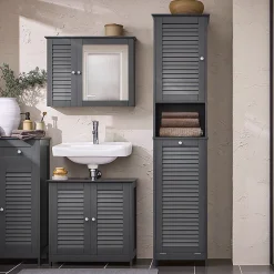 Sobuy Meuble Colonne de Salle de Bain, 1 Porte, 1 Tiroir et 1 Panier à Linge, BZR124-DG,