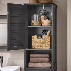Sobuy Meuble Colonne de Salle de Bain, 1 Porte, 1 Tiroir et 1 Panier à Linge, BZR124-DG,