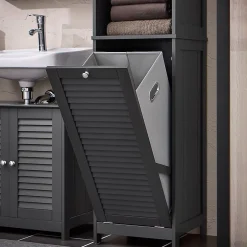 Sobuy Meuble Colonne de Salle de Bain, 1 Porte, 1 Tiroir et 1 Panier à Linge, BZR124-DG,