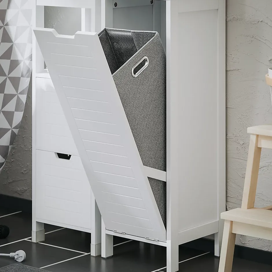 Sobuy Meuble Colonne de Salle de Bain avec étagères et Panier à Linge, BZR123-W,* Meuble De Salle De Bains Faible Profondeur