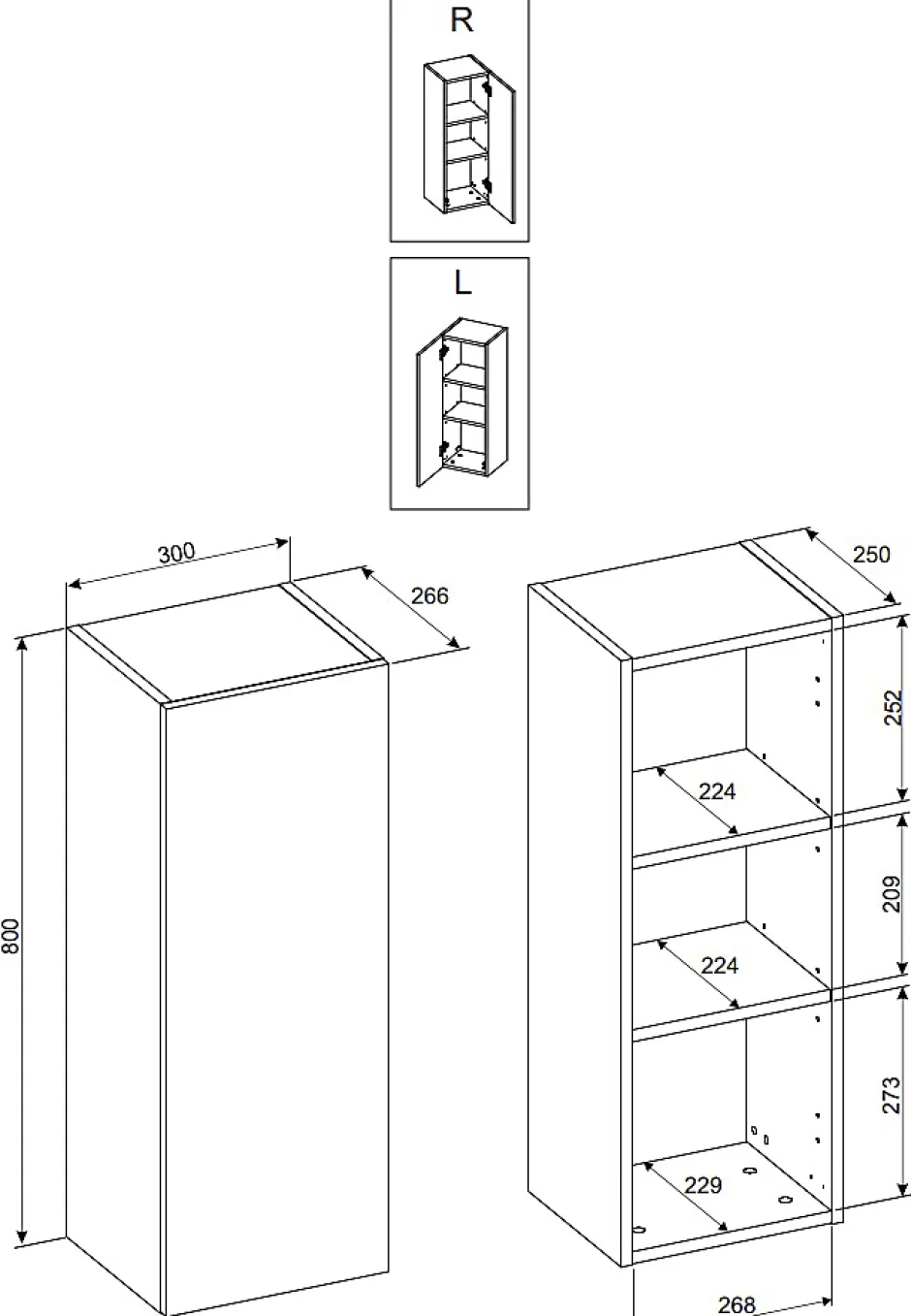Furnidea Meuble colonne de salle de bain à suspendre DALIA CACHEMIRE 30/80 cm