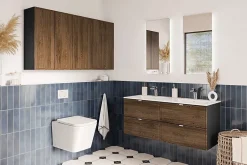 Furnidea Meuble colonne de salle de bain suspendu TALIA CASELLA noir et chêne 30 x 80 cm