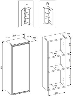 Furnidea Meuble colonne de salle de bain suspendu TALIA CASELLA noir et chêne 30 x 80 cm