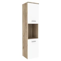 [En.Casa] Meuble colonne de salle de bain suspendu Krildihana 131 x 30 x 30 cm effet chêne blanc argent en.casa