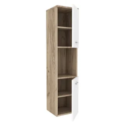 [En.Casa] Meuble colonne de salle de bain suspendu Krildihana 131 x 30 x 30 cm effet chêne blanc argent en.casa
