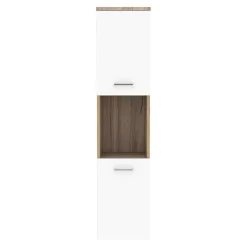 [En.Casa] Meuble colonne de salle de bain suspendu Krildihana 131 x 30 x 30 cm effet chêne blanc argent en.casa