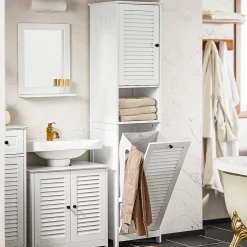 Sobuy Meuble Colonne de Salle de Bain avec 1 Porte, 1 Tiroir, 1 Panier à Linge, BZR124-W,