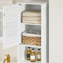 Sobuy Meuble Colonne de Salle de Bain avec 1 Porte, 1 Tiroir, 1 Panier à Linge, BZR124-W,