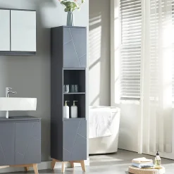 [En.Casa] Meuble colonne de salle de bain Overath 160 x 30 x 30 cm gris en.casa* Meuble De Salle De Bains Faible Profondeur|Colonne De Salle De Bains