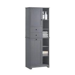 Sobuy Meuble Colonne de Salle de Bain avec 6 étagères et 1 Panier à Linge , BZR104-DG,* Colonne De Salle De Bains