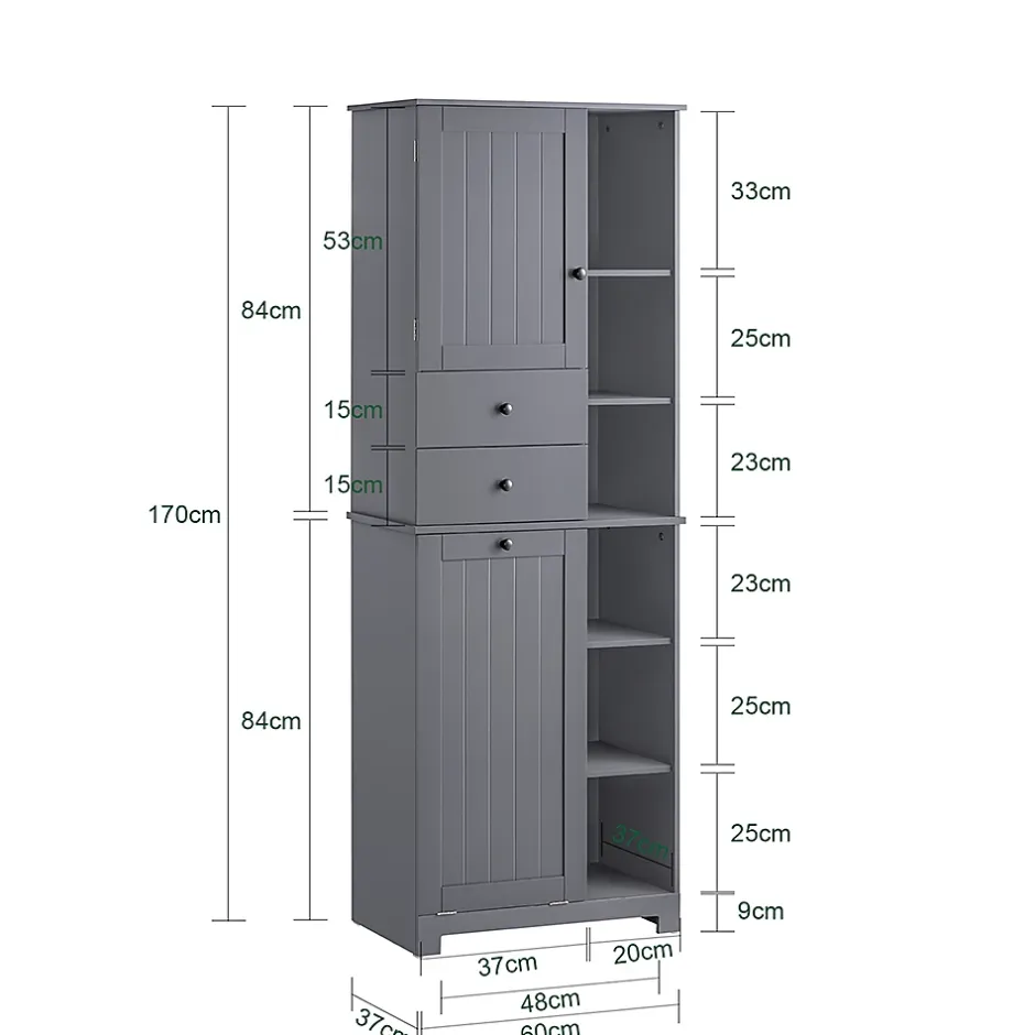 Sobuy Meuble Colonne de Salle de Bain avec 6 étagères et 1 Panier à Linge , BZR104-DG,* Colonne De Salle De Bains