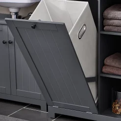 Sobuy Meuble Colonne de Salle de Bain avec 6 étagères et 1 Panier à Linge , BZR104-DG,* Colonne De Salle De Bains