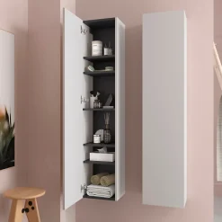 Planète Bain Meuble colonne de salle de bain H 140 cm coloris blanc mat à suspendre - KARAIB* Colonne De Salle De Bains