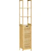 kleankin Meuble colonne rangement salle de bain style cosy dim. 34L x 30l x 173H cm porte à lattes 3 étagères bambou MDF aspect bois clair