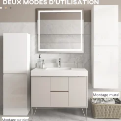 kleankin Meuble colonne rangement salle de bain style contemporain façade laquée 2 portes étagères blanc* Colonne De Salle De Bains