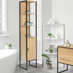 IDMarket Meuble colonne salle de bain DETROIT 1 porte design industriel