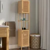IDMarket Meuble colonne salle de bain bambou BEA 2 portes