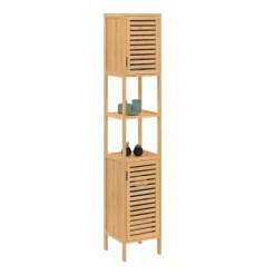 IDMarket Meuble colonne salle de bain bambou BEA 2 portes