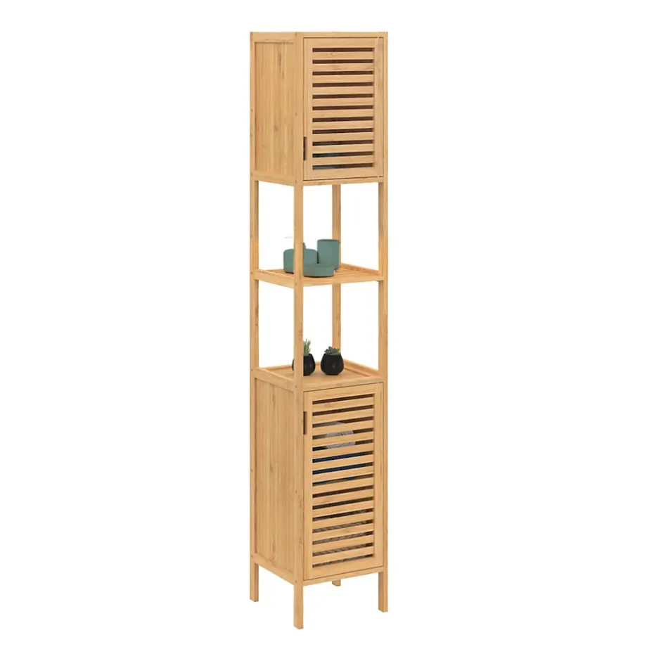IDMarket Meuble colonne salle de bain bambou BEA 2 portes