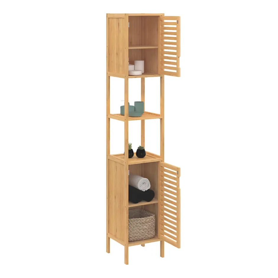 IDMarket Meuble colonne salle de bain bambou BEA 2 portes
