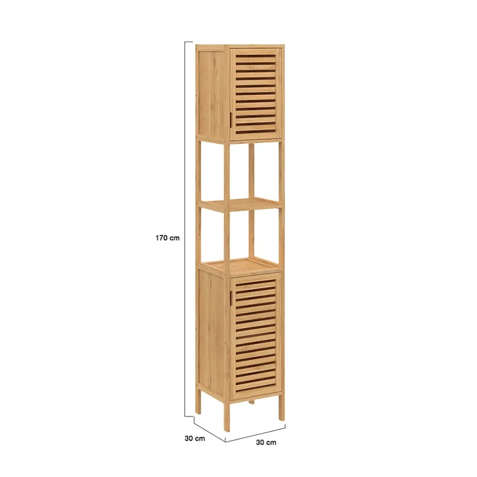IDMarket Meuble colonne salle de bain bambou BEA 2 portes