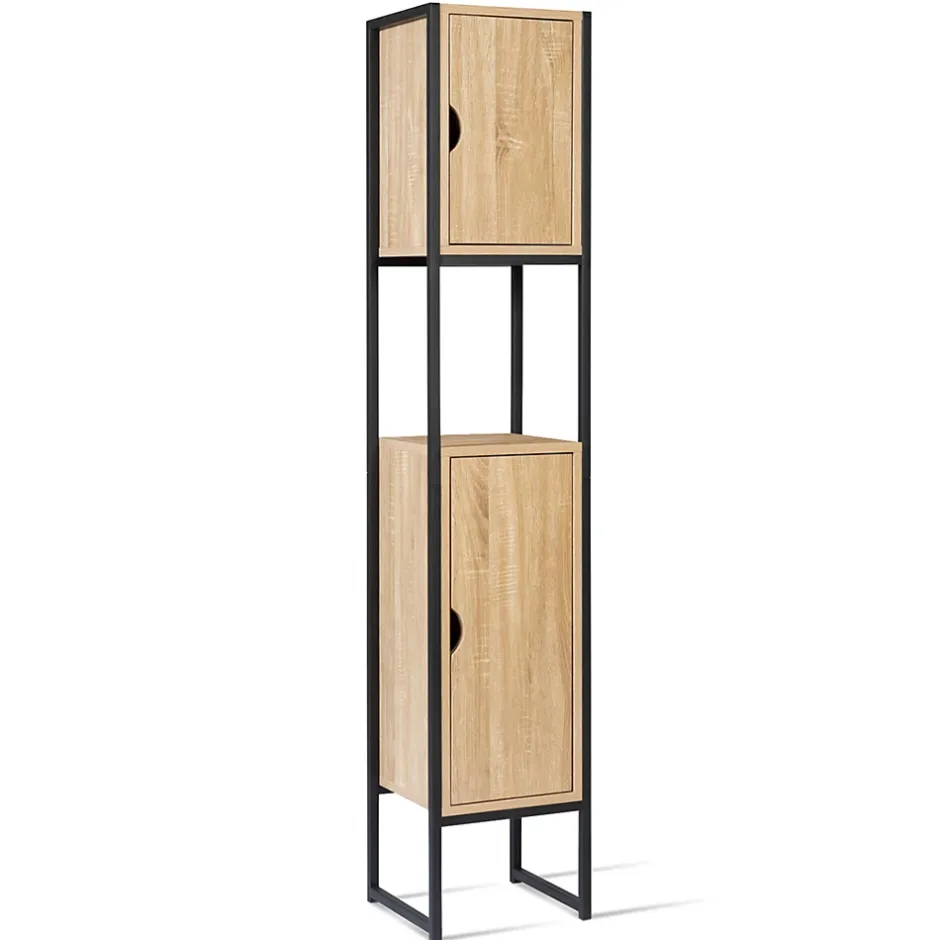 IDMarket Meuble colonne salle de bain DETROIT 2 portes design industriel* Armoire De Salle De Bains