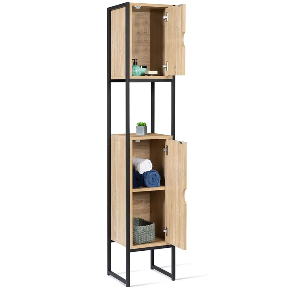 IDMarket Meuble colonne salle de bain DETROIT 2 portes design industriel* Armoire De Salle De Bains